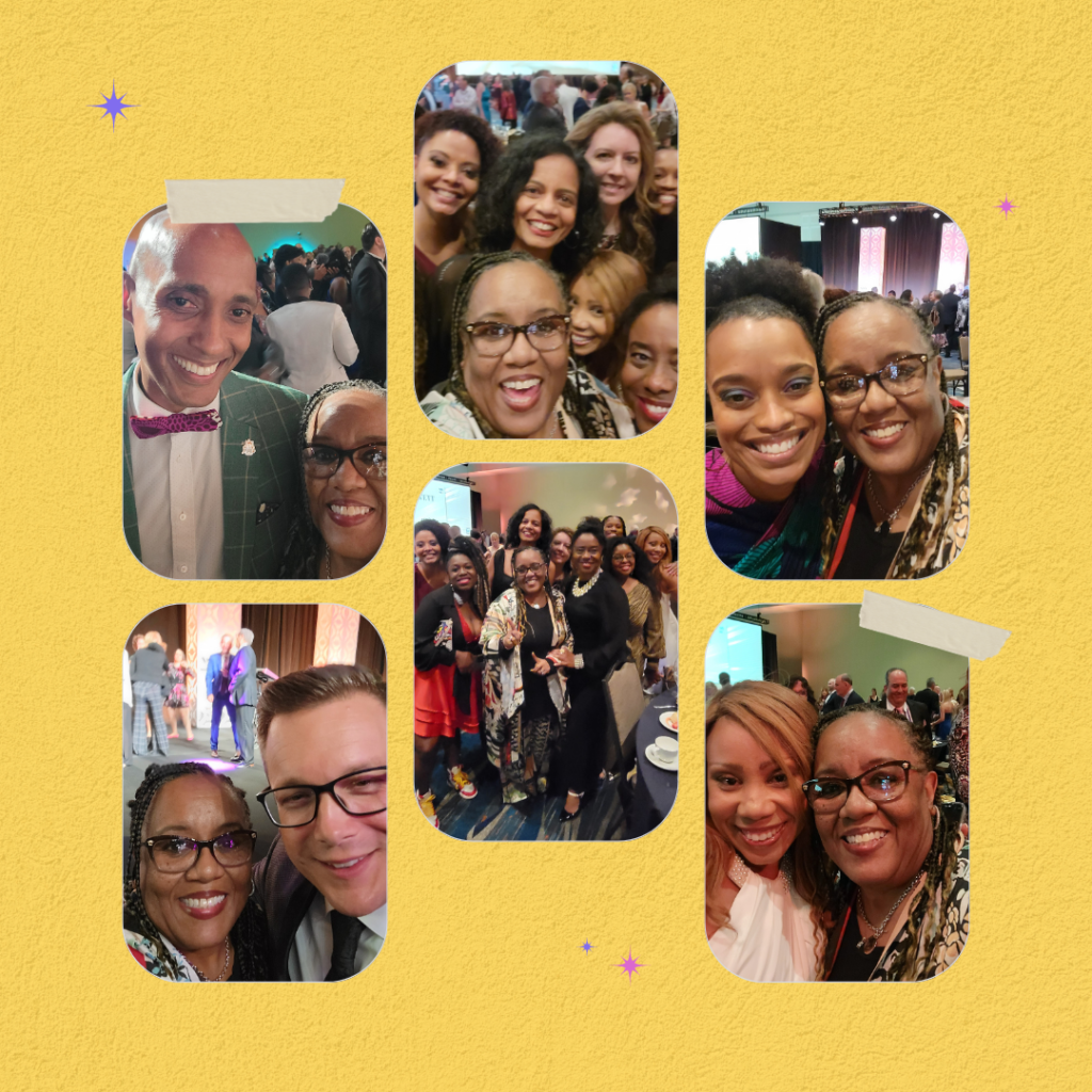 Regina Baker with professional speakers, collage